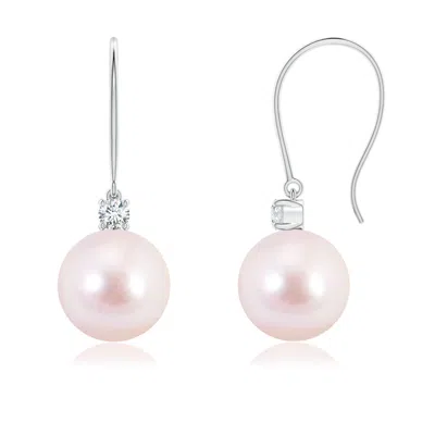Angara 8mm Japanese Akoya Pearl & Diamond Fish Hook Earrings In Pink
