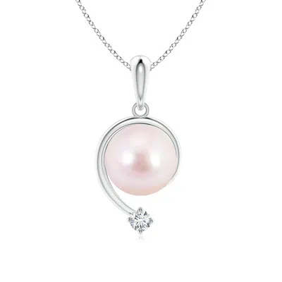 Angara 8mm Japanese Akoya Pearl And Diamond Swirl Pendant In Pink