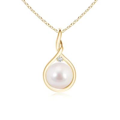 Angara 8mm Japanese Akoya Pearl And Diamond Twisted Bale Pendant In Gold