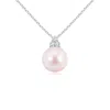 Angara 8mm Japanese Akoya Pearl And Trio Diamond Pendant In Platinum/pinkish