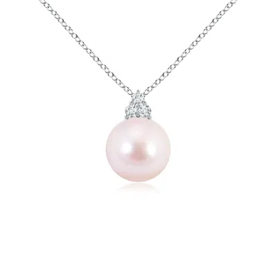 Angara 8mm Japanese Akoya Pearl And Trio Diamond Pendant In Gray