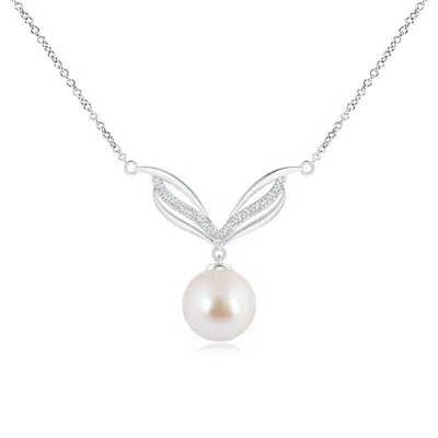 Angara 8mm Japanese Akoya Pearl Angel Wings Necklace With Diamonds In Metallic