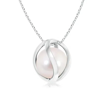 Angara 8mm Japanese Akoya Pearl Cage Pendant In Metallic