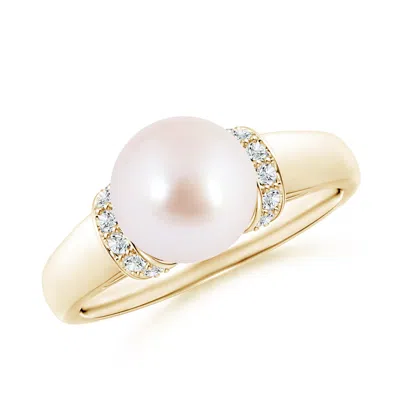 Angara 8mm Japanese Akoya Pearl Collar Ring With Diamonds In Gold