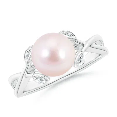 Angara 8mm Japanese Akoya Pearl Crossover Shank Engagement Ring In Pink