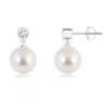 Angara 8mm Japanese Akoya Pearl Drop Earrings With Bezel Diamond In White Gold/ivory