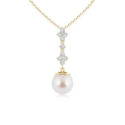 Angara 8mm Japanese Akoya Pearl Drop Pendant With Diamond Clusters In Gold