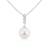 Angara 8mm Japanese Akoya Pearl Drop Pendant With Graduated Diamonds In White Gold/pinkish