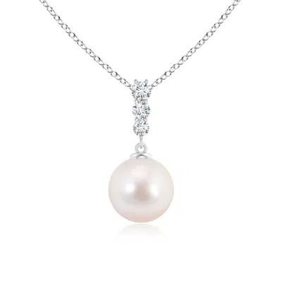 Angara 8mm Japanese Akoya Pearl Drop Pendant With Graduated Diamonds In Metallic