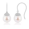 Angara 8mm Japanese Akoya Pearl Earrings With Diamond Crown In White Gold/ivory