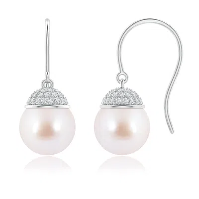 Angara 8mm Japanese Akoya Pearl Earrings With Diamond Crown In Metallic
