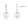 Angara 8mm Japanese Akoya Pearl Earrings With Diamond Leaf Motif In White Gold/ivory