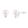 Angara 8mm Japanese Akoya Pearl Earrings With Diamond Trio In Platinum/ivory