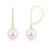 Angara 8mm Japanese Akoya Pearl Earrings With Leverback In Yellow Gold/pinkish