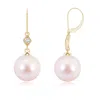 Angara 8mm Japanese Akoya Pearl Earrings With Pave-set Diamond In Yellow Gold/pinkish