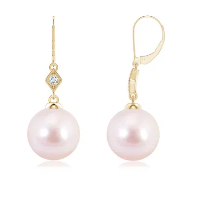Angara 8mm Japanese Akoya Pearl Earrings With Pave-set Diamond In Pink
