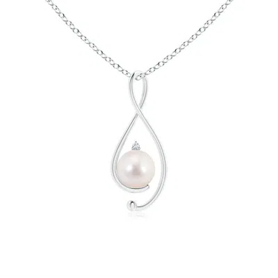 Angara 8mm Japanese Akoya Pearl Infinity Pendant With Diamond In Metallic