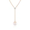 Angara 8mm Japanese Akoya Pearl Lariat Necklace With Diamond In Rose Gold/ivory