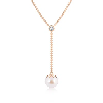 Angara 8mm Japanese Akoya Pearl Lariat Necklace With Diamond In Gold