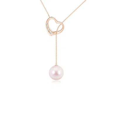Angara 8mm Japanese Akoya Pearl Lariat-style Heart Necklace In Gold