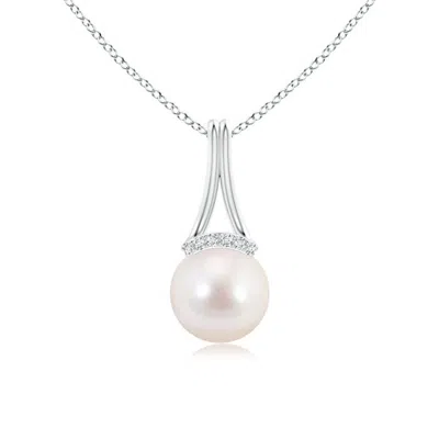 Angara 8mm Japanese Akoya Pearl Long Inverted V-bale Pendant In Metallic