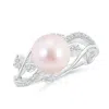 Angara 8mm Japanese Akoya Pearl Olive Leaf Vine Ring In White Gold/pinkish