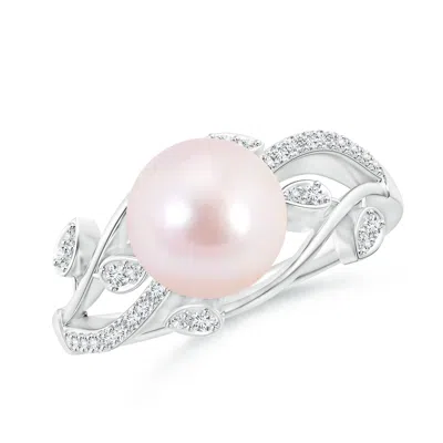 Angara 8mm Japanese Akoya Pearl Olive Leaf Vine Ring In Pink