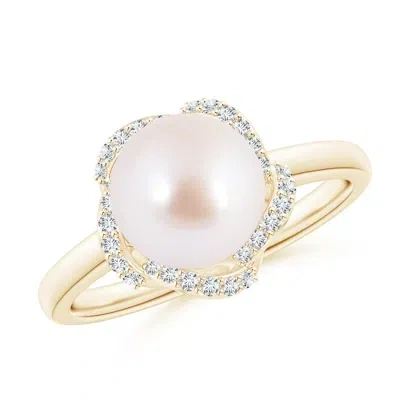 Angara 8mm Japanese Akoya Pearl Overlapping Halo Ring In Metallic
