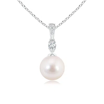 Angara 8mm Japanese Akoya Pearl Pendant Necklace With Diamonds In Metallic
