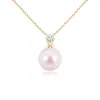 Angara 8mm Japanese Akoya Pearl Pendant With Bezel Diamond In Yellow Gold/pinkish