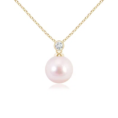 Angara 8mm Japanese Akoya Pearl Pendant With Bezel Diamond In Gold