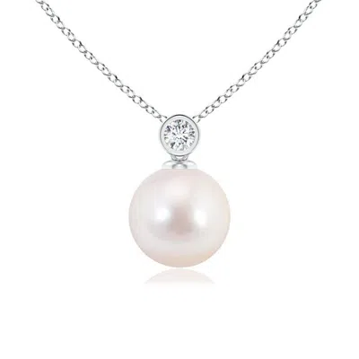 Angara 8mm Japanese Akoya Pearl Pendant With Bezel-set Diamond In Metallic