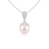 Angara 8mm Japanese Akoya Pearl Pendant With Inverted Pear Bale In White Gold/pinkish