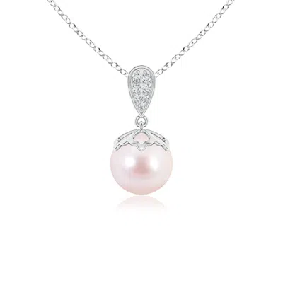 Angara 8mm Japanese Akoya Pearl Pendant With Inverted Pear Bale In Metallic