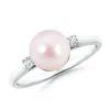 Angara 8mm Japanese Akoya Pearl Ring With Diamond Accents In White Gold/pinkish
