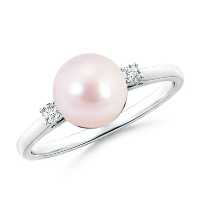 Angara 8mm Japanese Akoya Pearl Ring With Diamond Accents In Pink