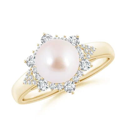 Angara 8mm Japanese Akoya Pearl Ring With Floral Diamond Halo In Pink