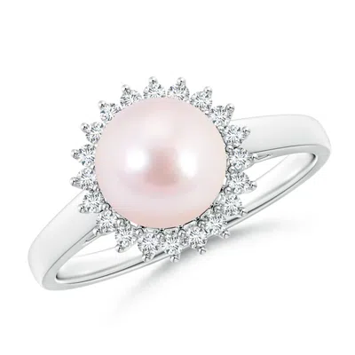 Angara 8mm Japanese Akoya Pearl Ring With Floral Halo In Metallic