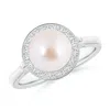 Angara 8mm Japanese Akoya Pearl Ring With Pave Diamond Halo In White Gold/ivory