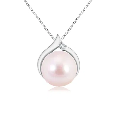 Angara 8mm Japanese Akoya Pearl Solitaire Pendant With Diamond In Metallic