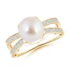 Angara 8mm Japanese Akoya Pearl Solitaire Split Shank Ring In Yellow Gold/ivory