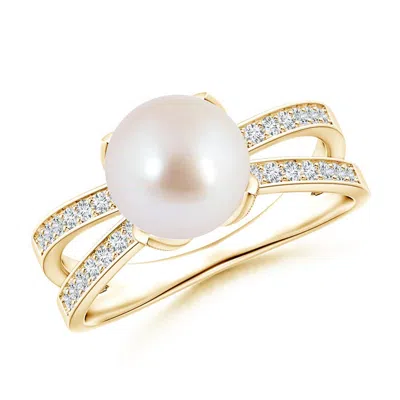 Angara 8mm Japanese Akoya Pearl Solitaire Split Shank Ring In Gold
