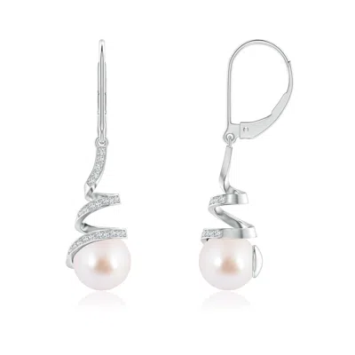 Angara 8mm Japanese Akoya Pearl Spiral Ribbon Drop Earrings In Metallic