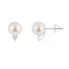 Angara 8mm Japanese Akoya Pearl Stud Earrings With Diamond Trio In White Gold/ivory