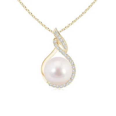 Angara 8mm Japanese Akoya Pearl Swirl Pendant With Diamonds In Gold