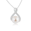 Angara 8mm Japanese Akoya Pearl Swirl Ribbon Pendant With Diamonds In White Gold/ivory