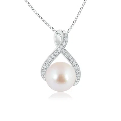 Angara 8mm Japanese Akoya Pearl Swirl Ribbon Pendant With Diamonds In Metallic
