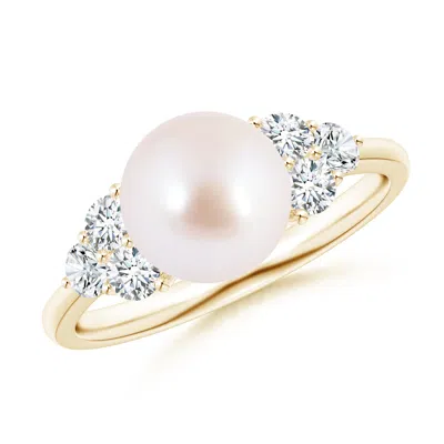 Angara 8mm Japanese Akoya Pearl Trio Diamond Ring In Metallic