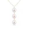 Angara 8mm Japanese Akoya Pearl Triple Drop Pendant In Yellow Gold/pinkish