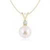 Angara 8mm Japanese Akoya Pearl V-bale Pendant In Yellow Gold/ivory